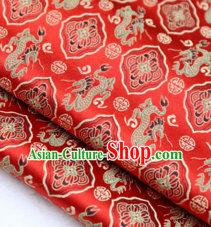 Asian Chinese Royal Dragons Pattern Red Brocade Fabric Traditional Silk Fabric Tang Suit Material