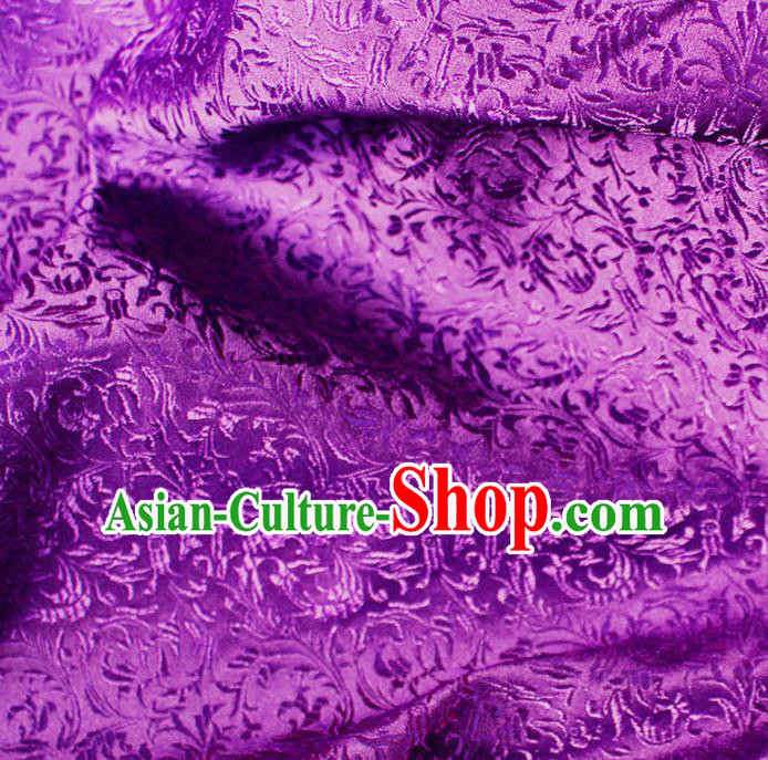 Asian Chinese Royal Feather Flowers Pattern Purple Brocade Fabric Traditional Silk Fabric Tang Suit Material