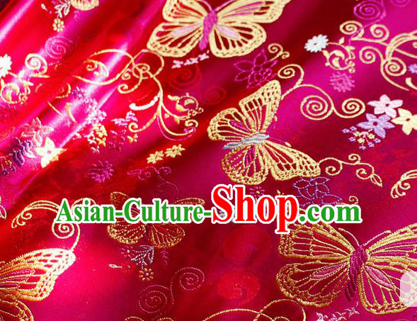 Asian Chinese Royal Butterfly Pattern Rosy Brocade Fabric Traditional Silk Fabric Tang Suit Material