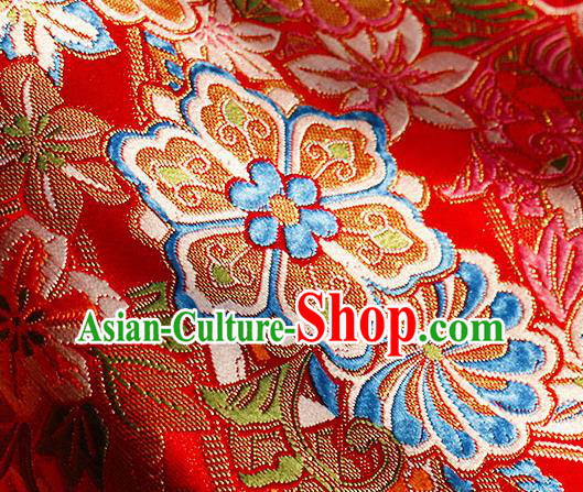 Asian Chinese Royal Hexagonal Flower Pattern Red Brocade Fabric Traditional Silk Fabric Tang Suit Material