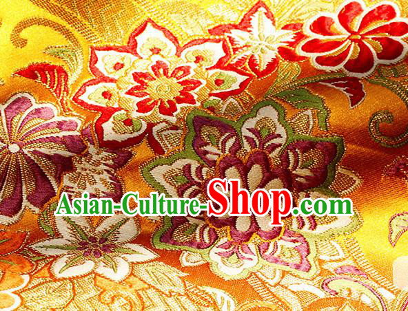 Asian Chinese Royal Hexagonal Flower Pattern Golden Brocade Fabric Traditional Silk Fabric Tang Suit Material