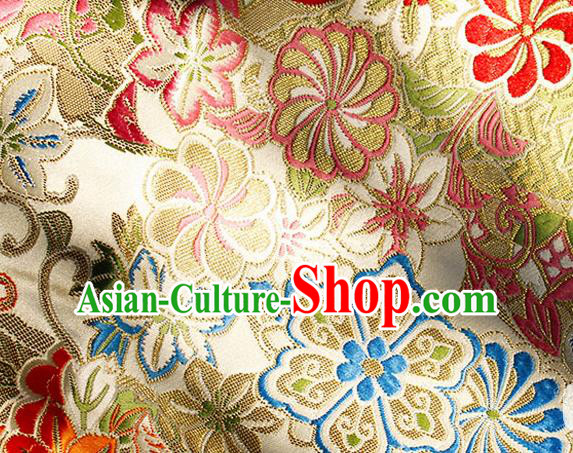 Asian Chinese Royal Hexagonal Flower Pattern White Brocade Fabric Traditional Silk Fabric Tang Suit Material