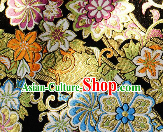 Asian Chinese Royal Hexagonal Flower Pattern Black Brocade Fabric Traditional Silk Fabric Tang Suit Material