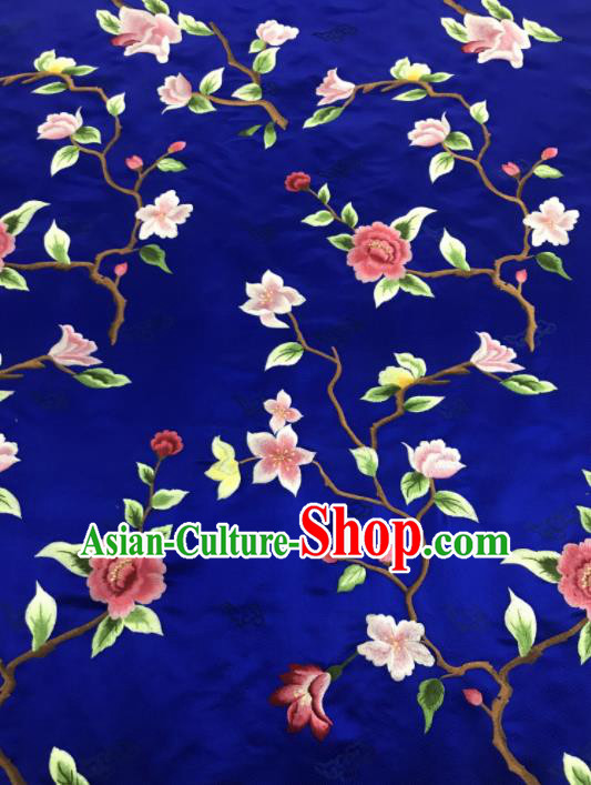 Asian Chinese Royal Embroidered Flowers Pattern Royalblue Brocade Fabric Traditional Cheongsam Silk Fabric Material