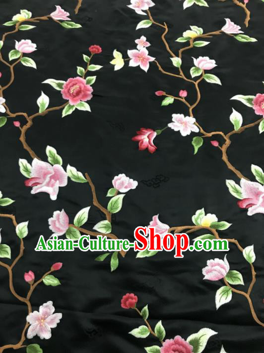 Asian Chinese Royal Embroidered Flowers Pattern Black Brocade Fabric Traditional Cheongsam Silk Fabric Material