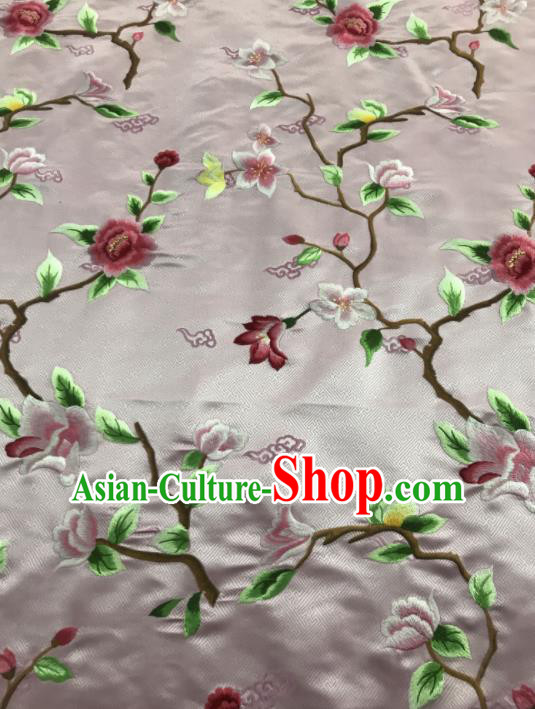 Asian Chinese Royal Embroidered Flowers Pattern Pink Brocade Fabric Traditional Cheongsam Silk Fabric Material