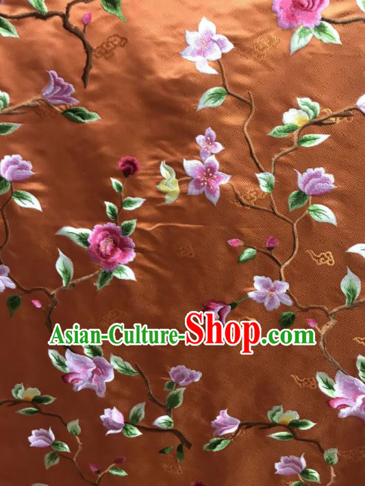 Asian Chinese Royal Embroidered Flowers Pattern Bronze Brocade Fabric Traditional Cheongsam Silk Fabric Material