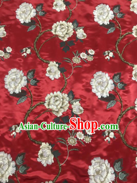 Asian Chinese Royal Embroidered Peony Pattern Red Brocade Fabric Traditional Cheongsam Silk Fabric Material