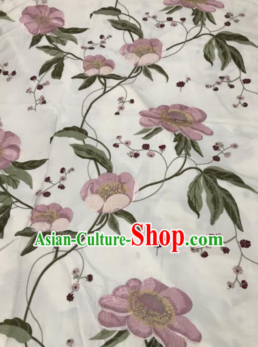 Asian Chinese Royal Embroidered Pattern White Brocade Fabric Traditional Cheongsam Silk Fabric Material