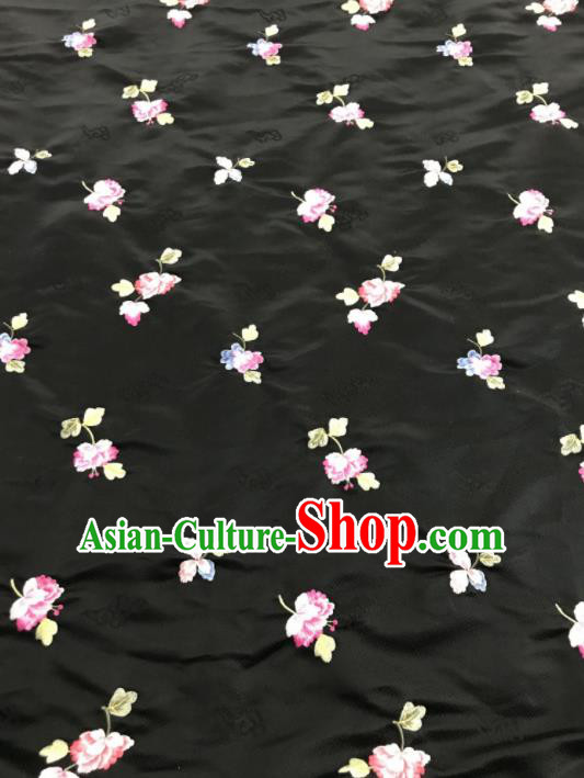 Asian Chinese Embroidered Begonia Flower Pattern Black Brocade Fabric Traditional Cheongsam Silk Fabric Material