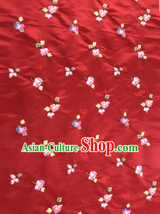 Asian Chinese Embroidered Begonia Flower Pattern Red Brocade Fabric Traditional Cheongsam Silk Fabric Material