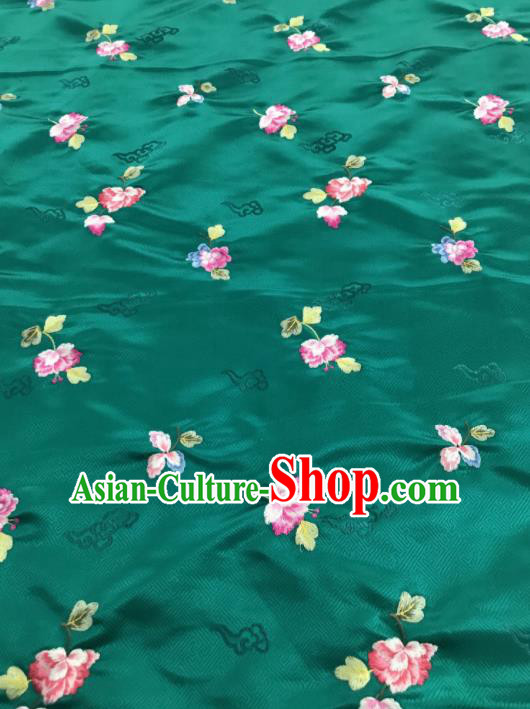 Asian Chinese Embroidered Begonia Flower Pattern Green Brocade Fabric Traditional Cheongsam Silk Fabric Material