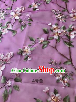Asian Chinese Embroidered Peach Blossom Pattern Purple Silk Fabric Material Traditional Cheongsam Brocade Fabric