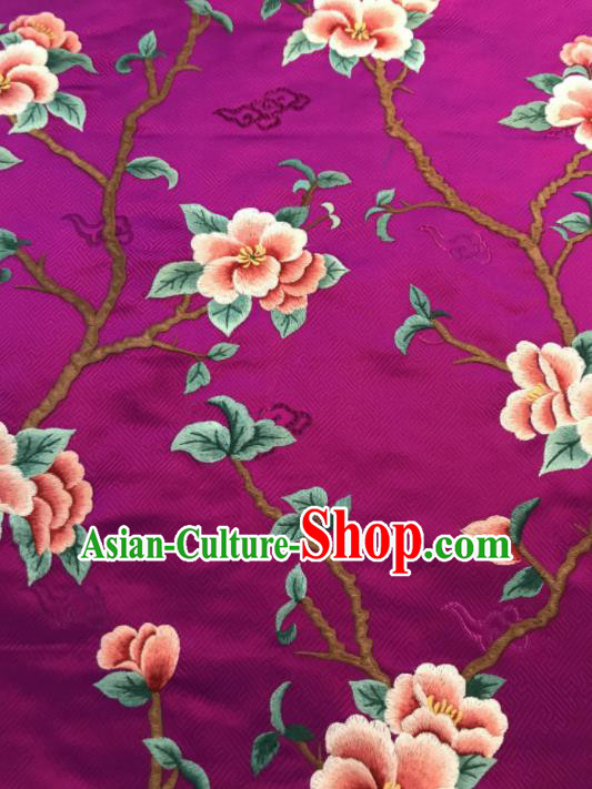 Asian Chinese Suzhou Embroidered Peach Blossom Pattern Rosy Silk Fabric Material Traditional Cheongsam Brocade Fabric