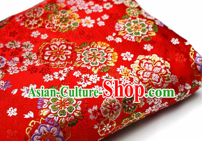 Asian Chinese Royal Cherry Blossom Pattern Red Brocade Fabric Traditional Silk Fabric Kimono Material