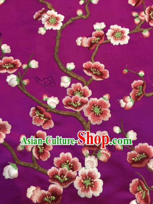 Asian Chinese Suzhou Embroidered Wintersweet Pattern Purple Silk Fabric Material Traditional Cheongsam Brocade Fabric