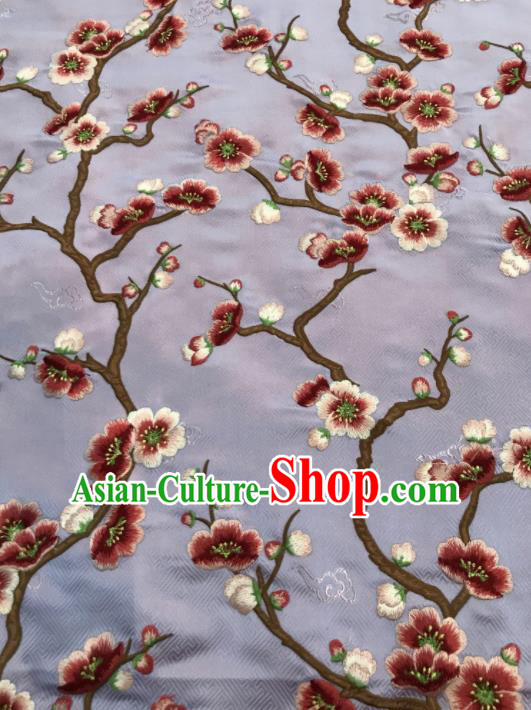 Asian Chinese Suzhou Embroidered Wintersweet Pattern Violet Silk Fabric Material Traditional Cheongsam Brocade Fabric