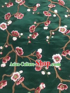 Asian Chinese Suzhou Embroidered Wintersweet Pattern Green Silk Fabric Material Traditional Cheongsam Brocade Fabric