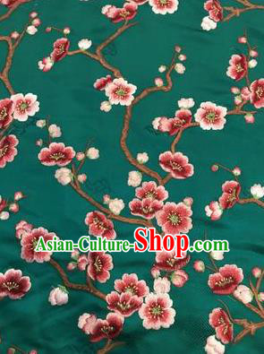 Asian Chinese Suzhou Embroidered Wintersweet Pattern Deep Green Silk Fabric Material Traditional Cheongsam Brocade Fabric