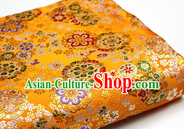 Asian Chinese Royal Cherry Blossom Pattern Golden Brocade Fabric Traditional Silk Fabric Kimono Material