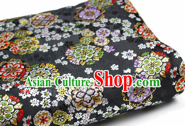 Asian Chinese Royal Cherry Blossom Pattern Black Brocade Fabric Traditional Silk Fabric Kimono Material