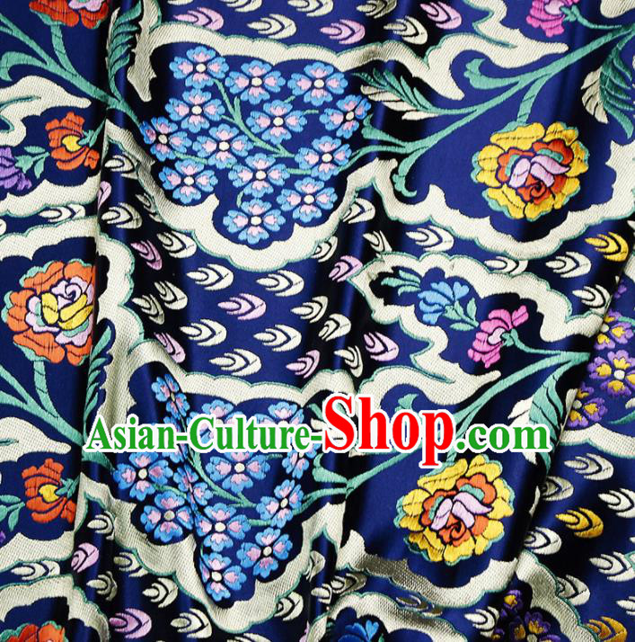 Asian Chinese Royal Pattern Navy Brocade Fabric Traditional Silk Fabric Kimono Material