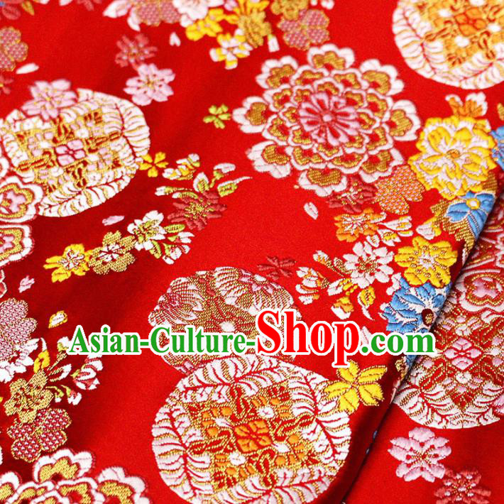 Asian Chinese Royal Pattern Red Brocade Fabric Traditional Silk Fabric Kimono Material