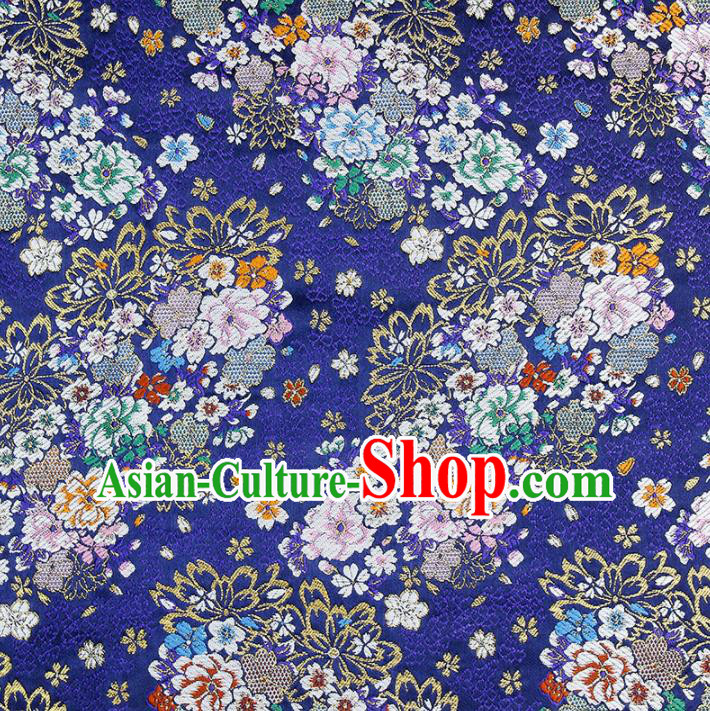 Asian Chinese Royal Peony Pattern Blue Brocade Fabric Traditional Silk Fabric Kimono Material