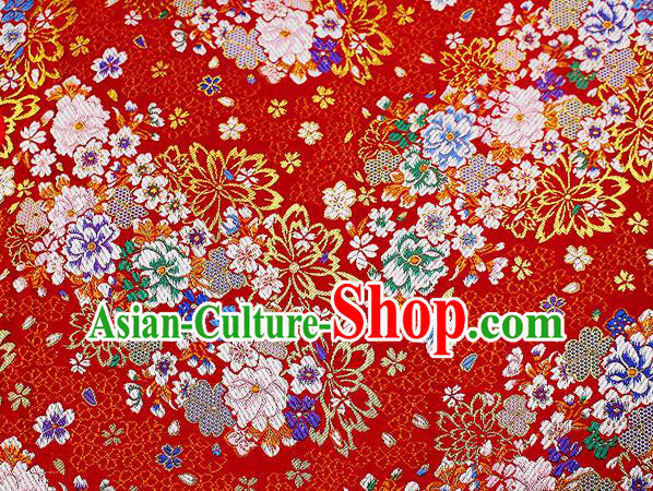 Asian Chinese Royal Peony Pattern Red Brocade Fabric Traditional Silk Fabric Kimono Material