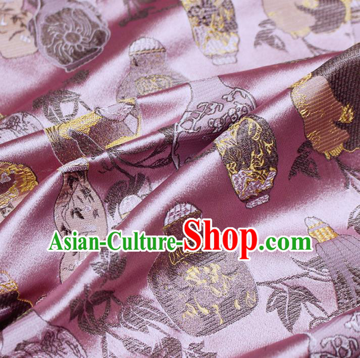 Asian Chinese Royal Vase Pattern Pink Brocade Fabric Traditional Silk Fabric Kimono Material