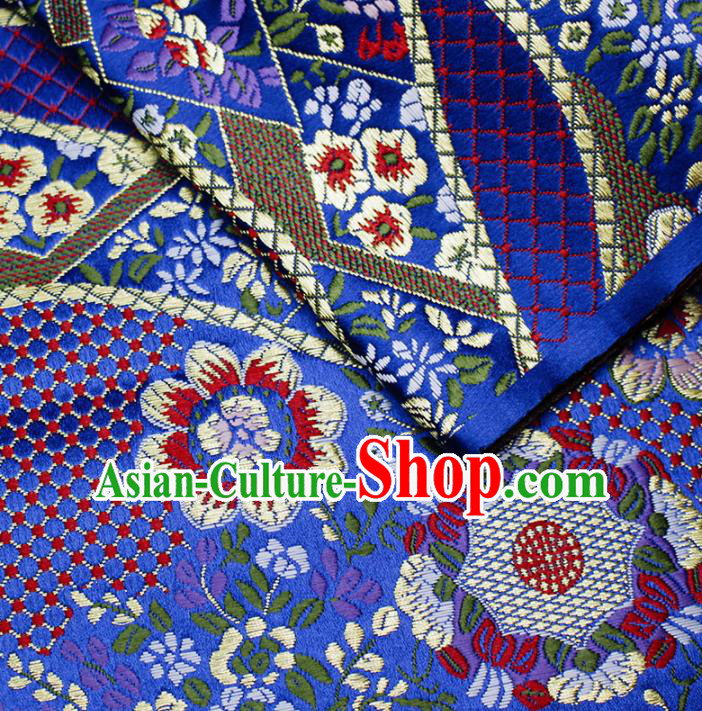 Asian Chinese Royal Flowers Pattern Royalblue Brocade Fabric Traditional Silk Fabric Kimono Material