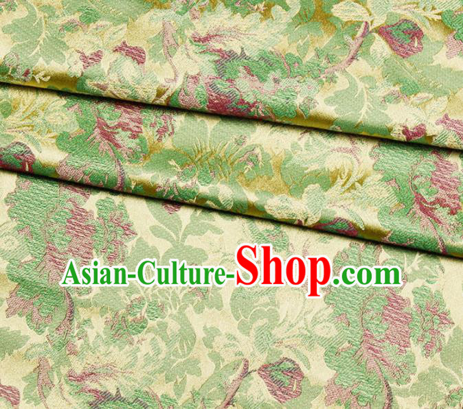 Asian Chinese Royal Green Peony Pattern Brocade Fabric Traditional Silk Fabric Kimono Material