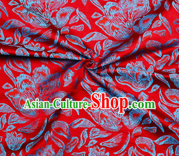 Asian Chinese Royal Blue Peony Pattern Brocade Fabric Traditional Silk Fabric Kimono Material