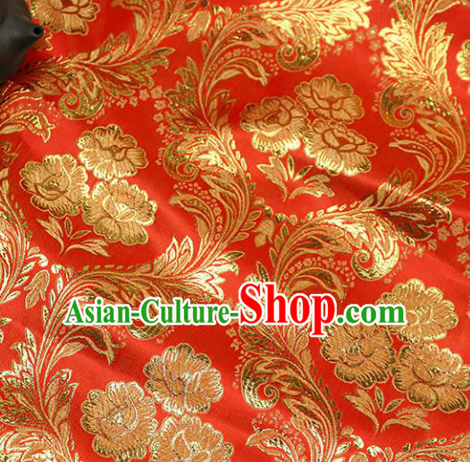 Asian Chinese Royal Golden Peony Pattern Red Brocade Fabric Traditional Silk Fabric Tang Suit Material