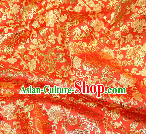 Asian Chinese Royal Golden Dragon Peony Pattern Red Brocade Fabric Traditional Silk Fabric Tang Suit Material