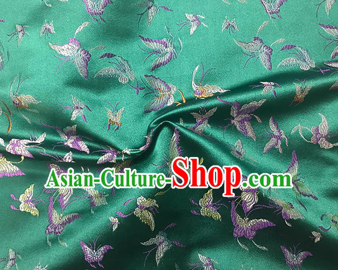 Asian Chinese Royal Embroidery Butterfly Pattern Green Brocade Fabric Traditional Silk Fabric Kimono Material