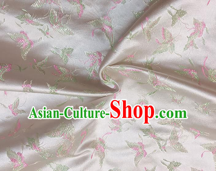 Asian Chinese Royal Embroidery Butterfly Pattern Beige Brocade Fabric Traditional Silk Fabric Kimono Material