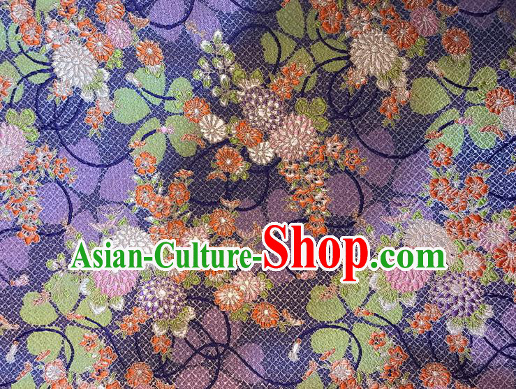 Asian Chinese Royal Daisy Flowers Pattern Purple Brocade Fabric Traditional Silk Fabric Kimono Material