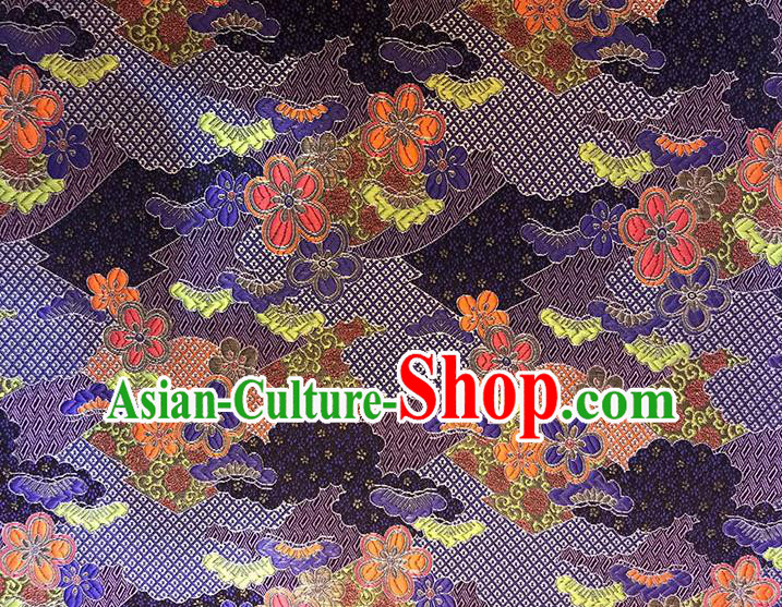 Asian Chinese Royal Cherry Blossom Pattern Purple Brocade Fabric Traditional Silk Fabric Kimono Material