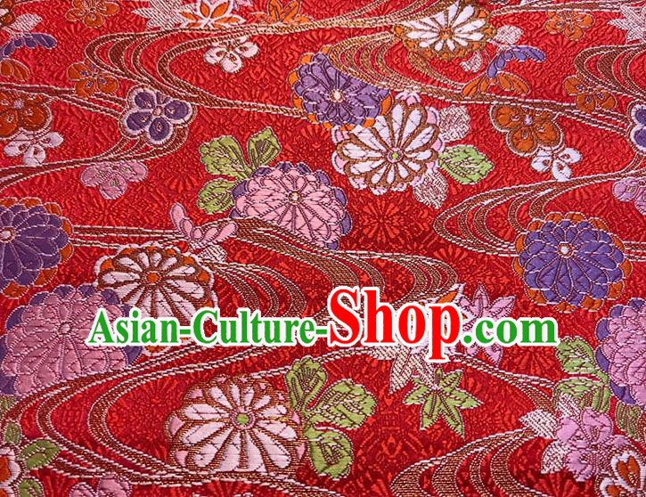 Asian Chinese Royal Maple Leaf Pattern Red Brocade Fabric Traditional Silk Fabric Kimono Material