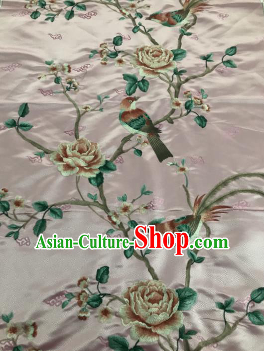Asian Chinese Royal Embroidered Peony Birds Pattern Pink Brocade Fabric Traditional Cheongsam Silk Fabric Material