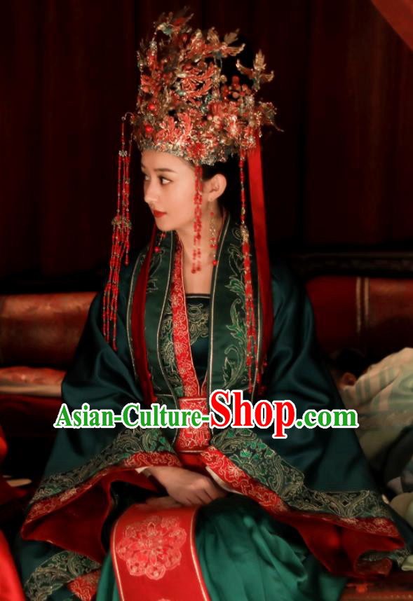 Drama The Story Of MingLan Chinese Ancient Song Dynasty Marquise Wedding Embroidered Historical Costume and Headpiece for Women