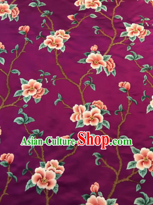 Asian Chinese Suzhou Embroidered Twine Peach Blossom Pattern Purple Silk Fabric Material Traditional Cheongsam Brocade Fabric