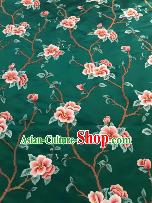 Asian Chinese Suzhou Embroidered Twine Peach Blossom Pattern Green Silk Fabric Material Traditional Cheongsam Brocade Fabric