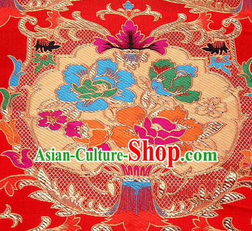 Asian Chinese Traditional Pattern Red Nanjing Brocade Fabric Tang Suit Silk Material