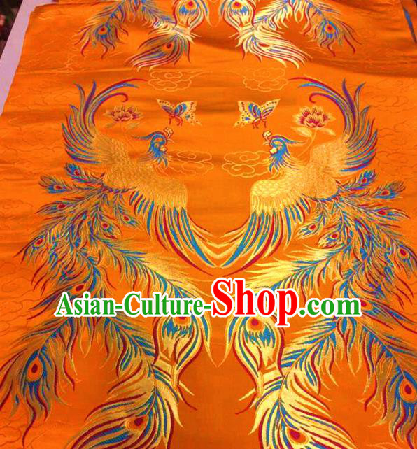 Asian Chinese Traditional Phoenix Pattern Yellow Nanjing Brocade Fabric Tang Suit Silk Material