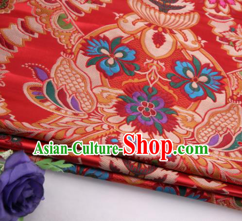 Asian Chinese Traditional Flower Pattern Red Nanjing Brocade Fabric Tang Suit Silk Material