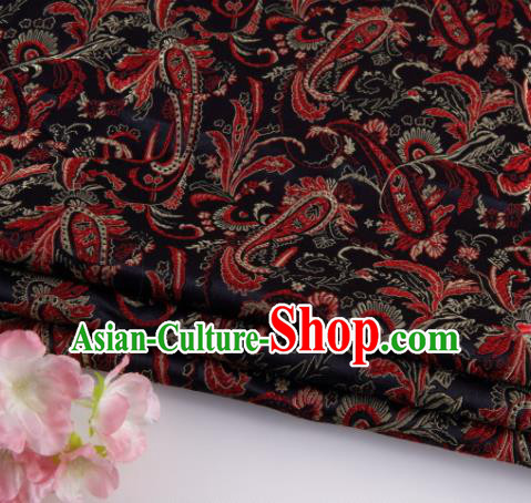 Asian Chinese Traditional Loquat Flower Pattern Black Brocade Fabric Tang Suit Silk Material