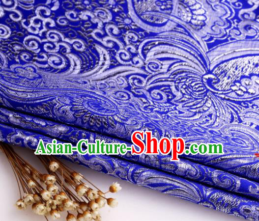 Asian Chinese Traditional Pipa Flowers Pattern Royalblue Nanjing Brocade Fabric Tang Suit Silk Material
