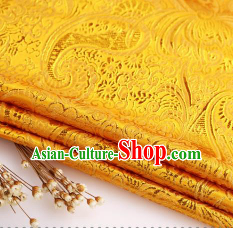Asian Chinese Traditional Pipa Flowers Pattern Golden Nanjing Brocade Fabric Tang Suit Silk Material
